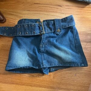 Denim High-Waist Shorts with Matching Grommet Belt - Blue